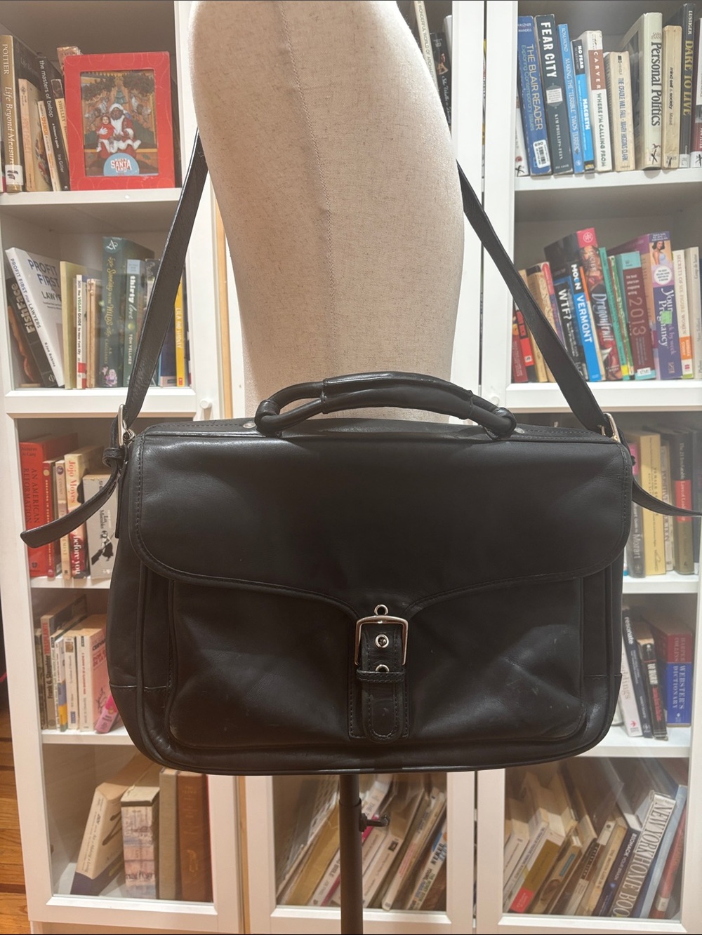 Coach Black Leather Messenger Bag with Top Handle